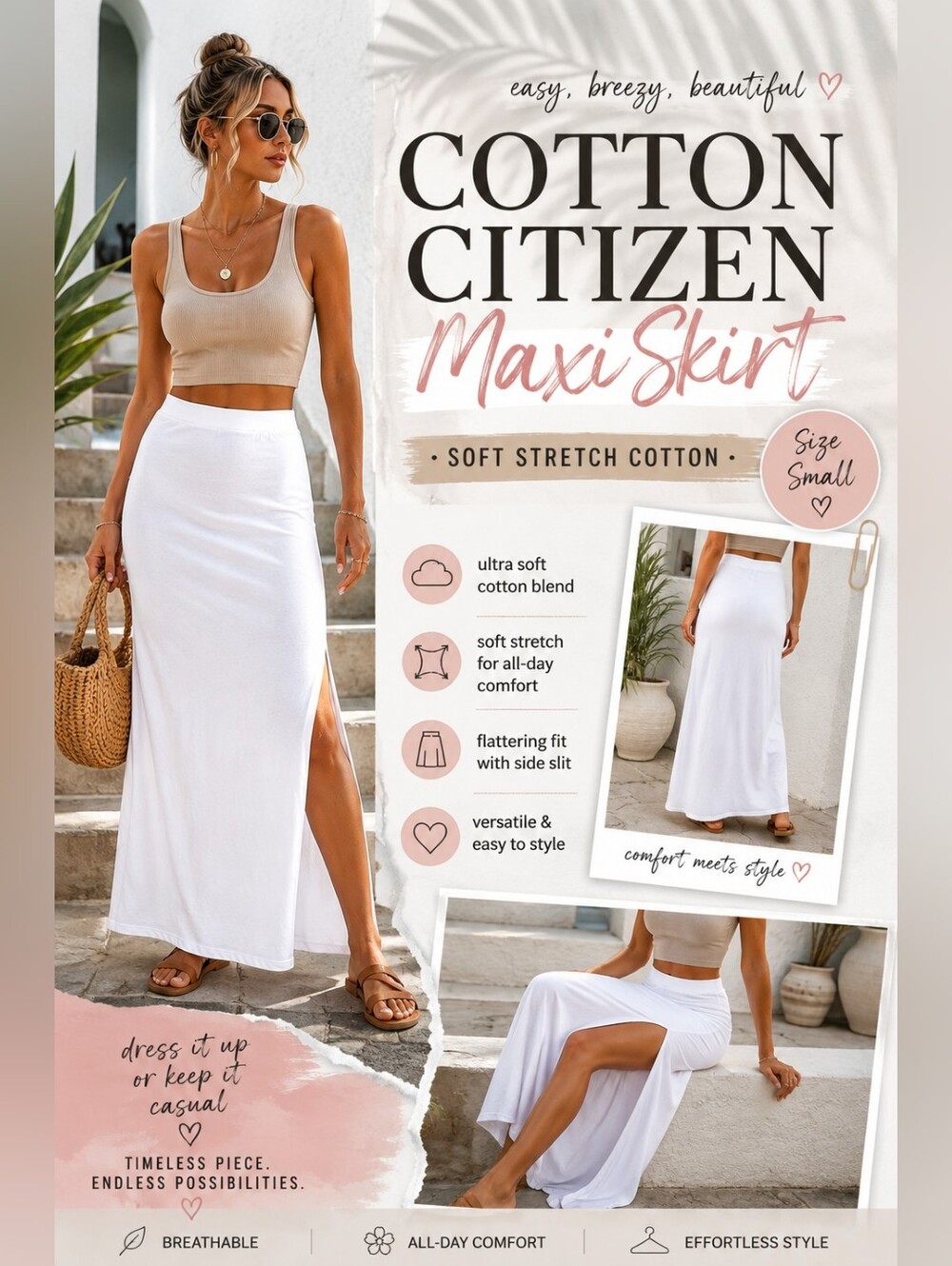 Cotton Citizen White Maxi Skirt Size Small | Soft Stretch Cotton